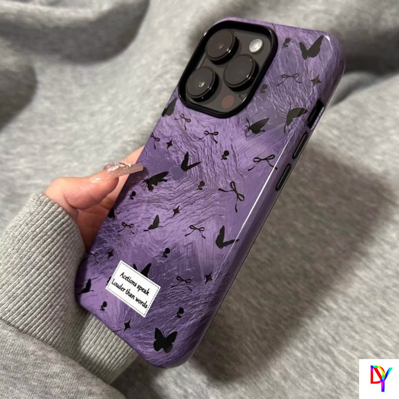 Ins Style Glacier Purple Butterfly iPhone 15 Case 16 Pro Max Simple 14 Pro Two-in-One 13 Pro Max