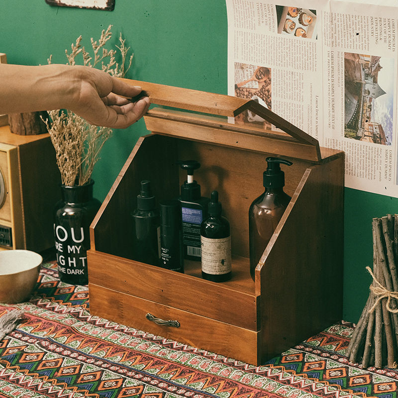 Cốc Locker Để Bàn Bằng Gỗ Hộp Bảo Quản Kệ ins Gỗ Retro Gỗ Chắc Chắn Hộp Bảo Quản Nhà Bếp Chống Bụi Q