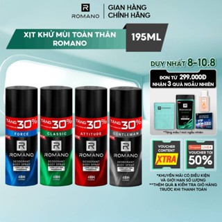[TĂNG 30% DUNG TÍCH] Xịt khử mùi cho nam toàn thân Romano ngăn mồ hôi và mùi cơ thể cho nam 195ml