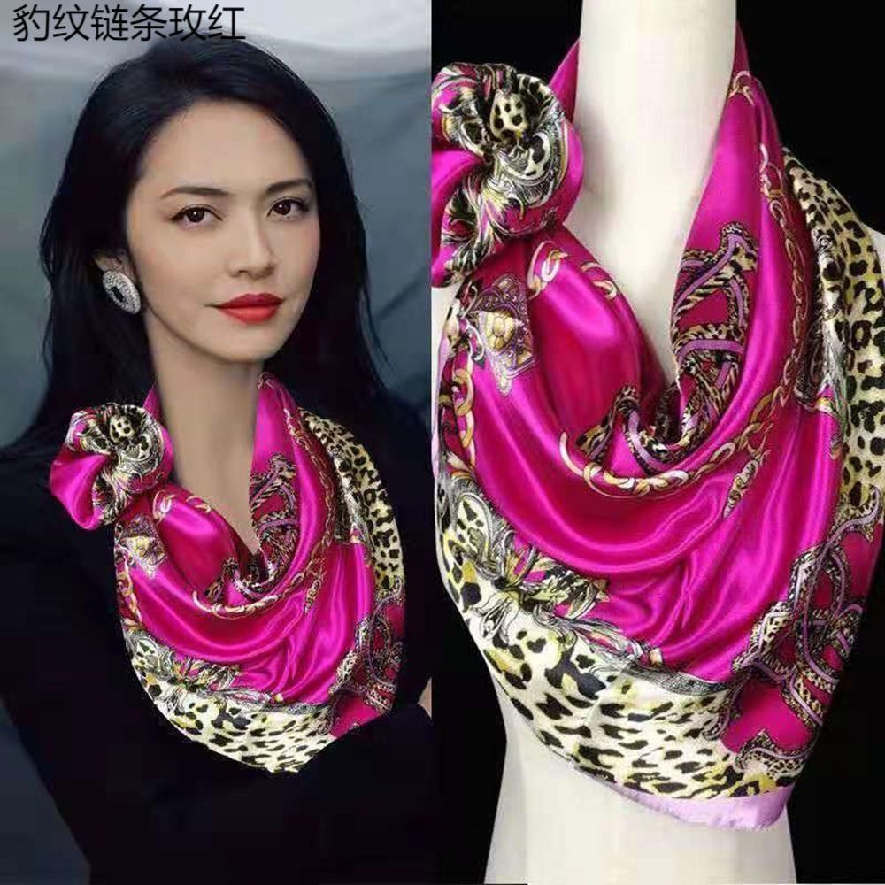 90x90cm fashion Vintage Leopard Print Kerchief Women Temperamental Shawl Scarf