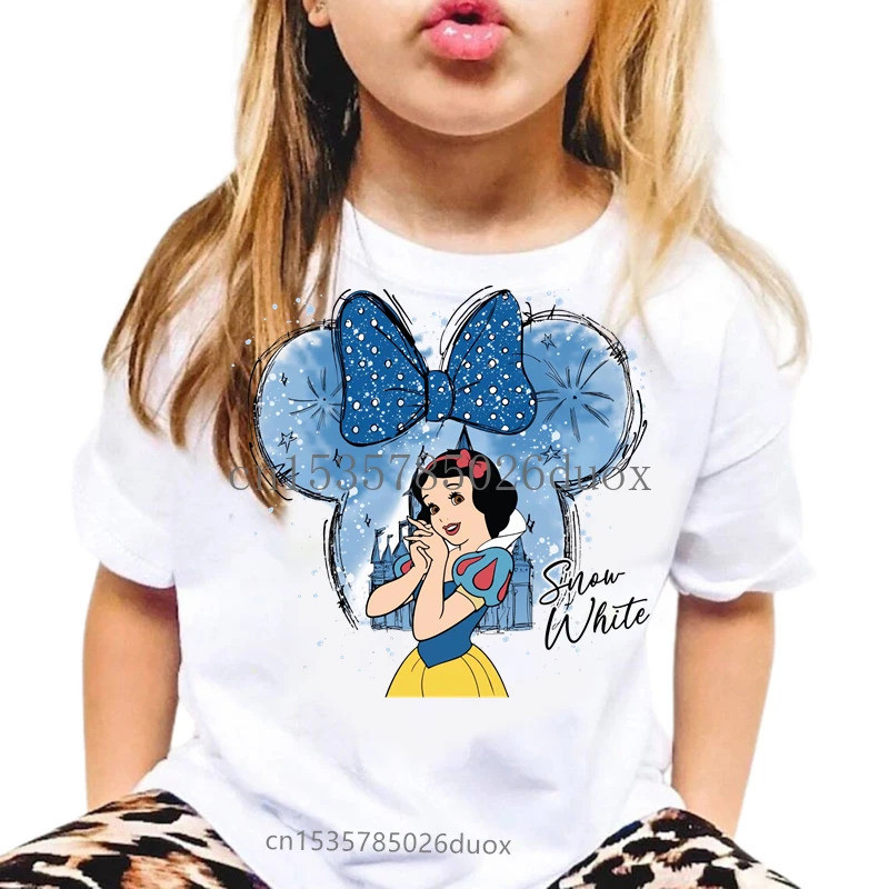 Magic Disney Castle Màu Nước Công Chúa Cô Gái Áo Thun Belle Ariel Lọ Lem Aurora Bạch Tuyết Kawaii Áo