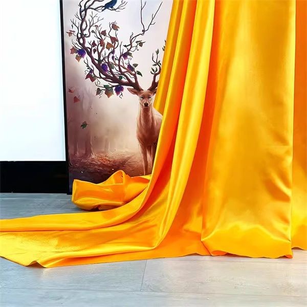 Vải lụa vàng cao cấp dày dạn bóng mượt, vải satin vàng, vải vàng, vải nền rèm vàng