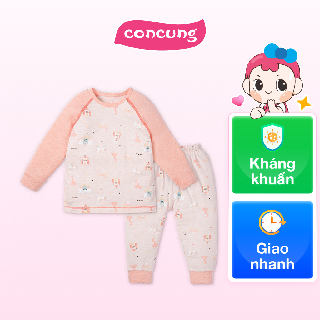 Bộ tính năng dài, vải sợi sồi Bst Công chúa Animo BMC123110 (3-6M,Hồng dâu)