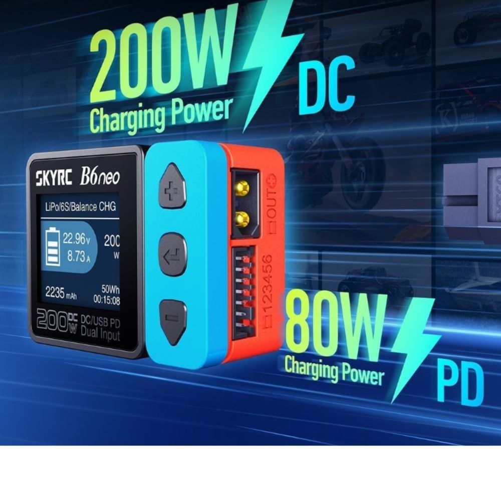 Bộ sạc cân bằng thông minh đa ngôn ngữ SKYRC B6 neo pin sạc DC/PD đầu vào kép 10A công suất cao - hà