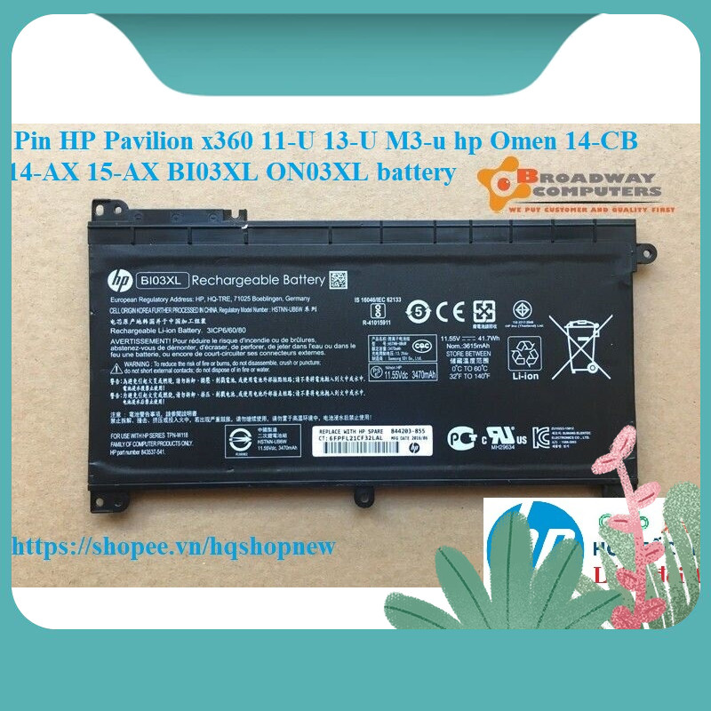 ⚡ [Pin zin] Pin HP Pavilion x360 11-U 13-U M3-u hp Omen 14-CB 14-AX 15-AX BI03XL ON03XL battery