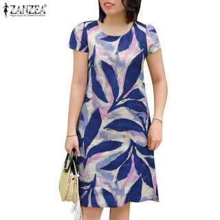 Zanzea Nữ Vintage Việc Làm Tay Ngắn Cổ Tròn Dài Đầu Gối Váy Ngày Lễ