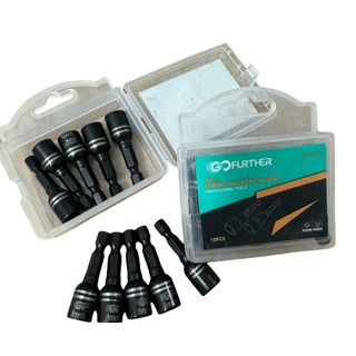 10 Đầu chụp tôn, mũi chụp tôn 8mm có nam châm từ tính thép CRV chuôi lục giác lắp máy khoan, bulong, bắn vít