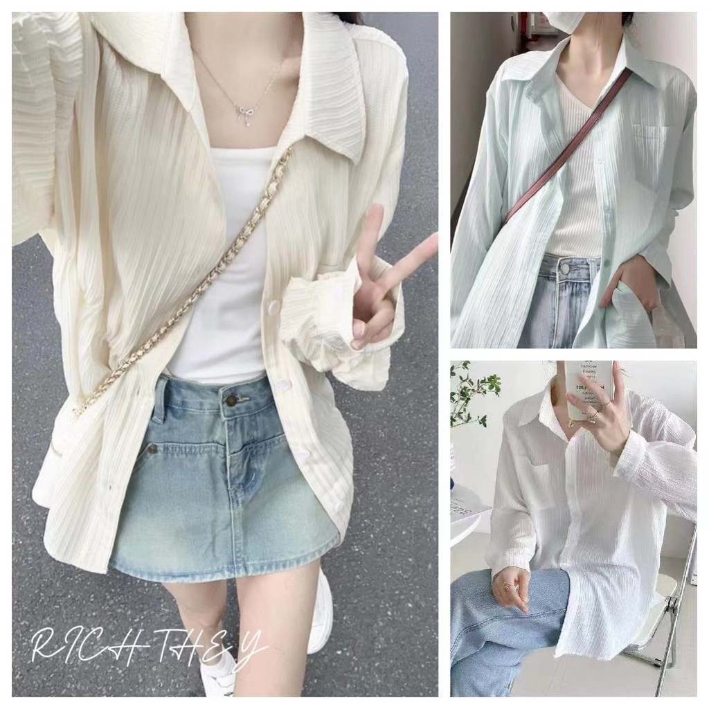 RICH-THEY Ao Sơ Mi Nữ Dài Tay Form Rộng Áo Nữ Đẹp Cách Tân Dáng Áo Sơ Thời Trang Mặc Ngoài