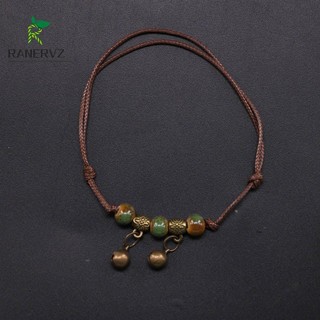 Vòng đeo cổ chân kiểu dây bện phối hạt gốm sứ cổ điển sang trọng dành cho nữ