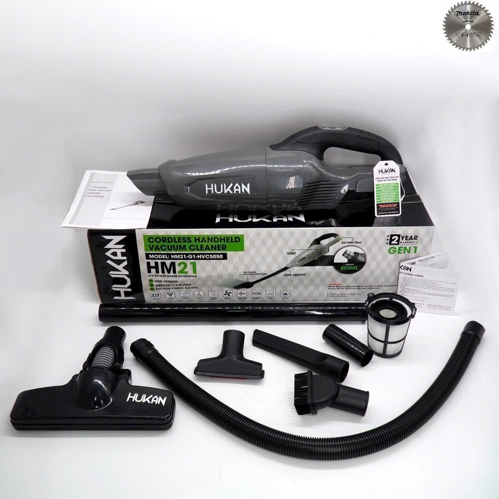 Máy hút bụi không dây, pi.m HUKAN HVC5050  21V,sử dụng cho gia đình,hút bụi ô tô cầm tay , officially