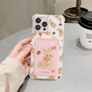 Ốp Lưng iPhone Thỏ Dâu Silicon Dẻo Đựng Thẻ, Chống Sốc, Bảo Vệ Camera - iP 6/6s/7/8/Plus/X/XS/XR/11/12/13/14/15/Pro/Max