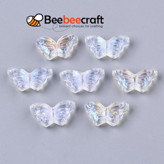 20 PC Hạt Thủy Tinh Trong Suốt AB Mạ Màu Bướm Trong Suốt AB 8x15x4mm Lỗ: 1mm