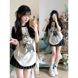 C71374 Summer New Loose Cotton Fun Letter Print Raglan Short Sleeve T-shirt