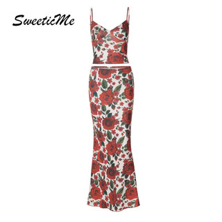 SweeticMe Nữ Thời Trang Mới In Hoa Slim Fit Dây Đeo Gợi Cảm Kỳ Nghỉ Dài Bộ Váy