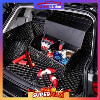 Thùng đựng đồ đa năng cốp sau ô tô bọc da cao cấp , có nắp gấp, gọn gàng , có khoá, lõi gỗ cứng cáp chắc chắn