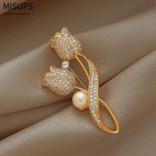 MISUPS cài, Trang sức thiết kế thanh lịch, Hoa Tulip đính đá Vàng Phụ kiện quần áo sang trọng Nam Nữ