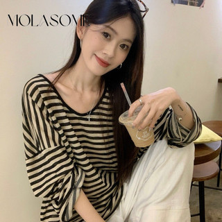 MOLASOME Nữ Thời Trang In Hình Cổ Chữ V Tay Dài Thường Ngày Phù Hợp Với Áo Thun