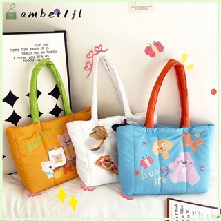Túi đeo vai AMBER1, Túi Tote có đệm Cotton dung tích lớn, Túi xách nữ in hình hoạt hình dễ thương thường ngày