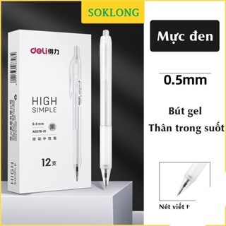Bút bi mực nước Deli B53 trong suốt nét 0.5mm SOKLONG, ruột bút Deli refill thay thế mực Xanh/ Đen