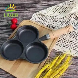 Chảo Chiên Trứng, Chảo Nướng Sắt 3 / 4 Lỗ, Hộ Gia Đình Chống Dính Không Lớp Phủ Chống bỏng Tay Cầm Gỗ Chảo Pancake Ăn Sáng