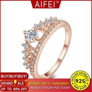 S925 Nhẫn bạc sterling 925 mạ vàng hồng 18k đính đá giả kim cương thiết kế kiểu vương miệng cho nữ R1166
