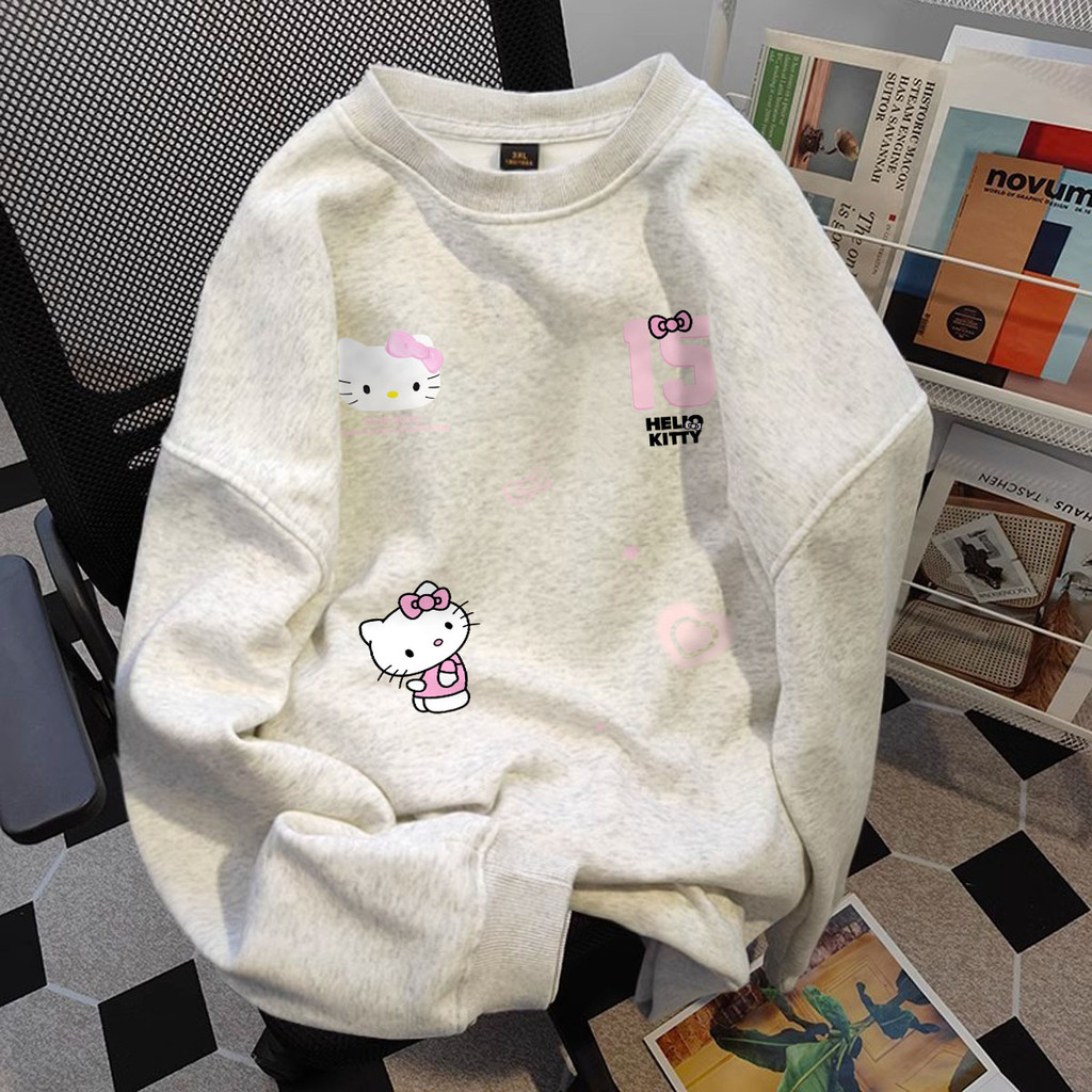  Áo Khoác hàn quốc nữ Xám form rộng đẹp Áo sweater Hello Kitty in hình cotton 100% cute mùa đông local brand SALMO 