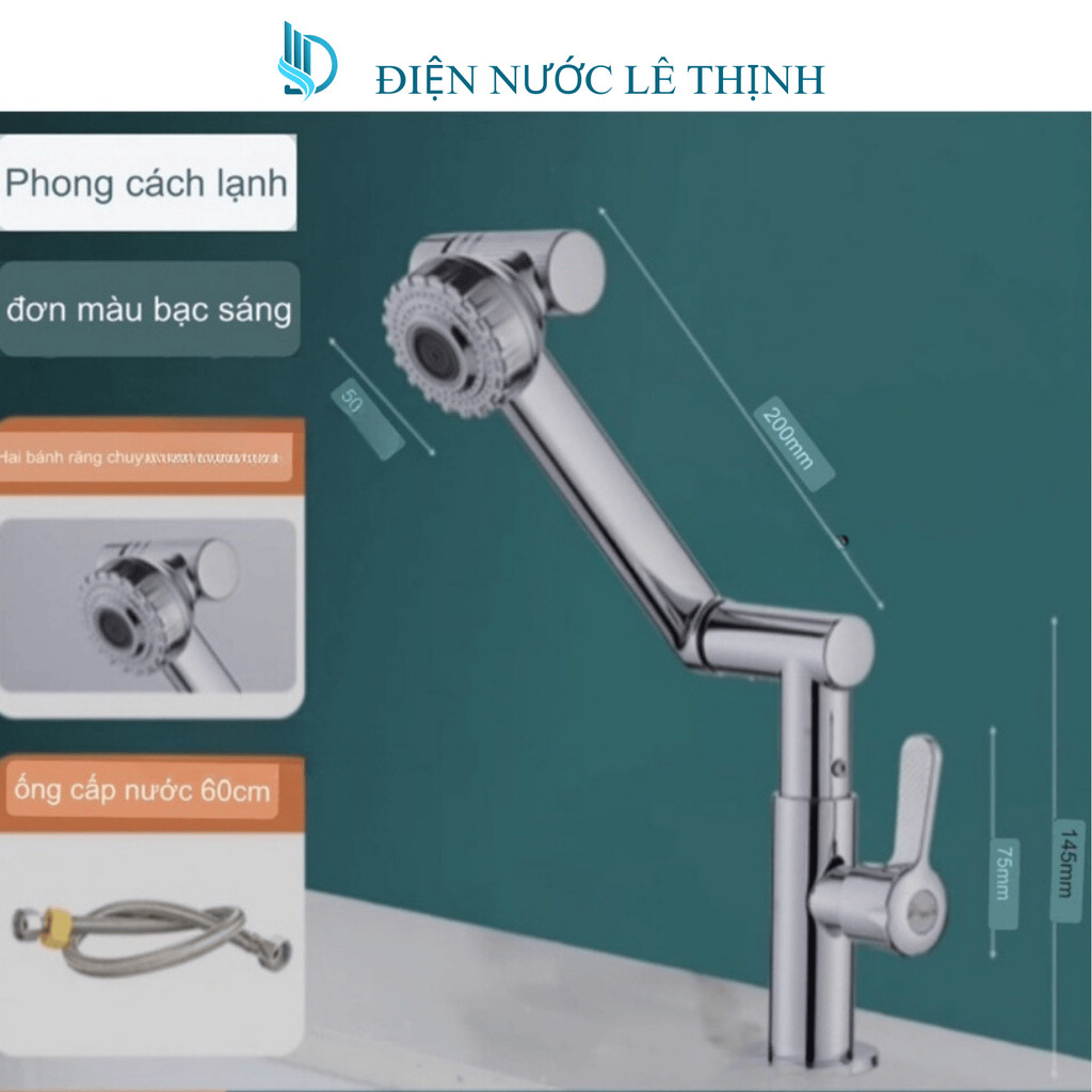 Vòi LAVABO Hàng lạnh INOX 304 Bóng Xoay 720 Độ ( có thể làm vòi rửa chén lạnh)