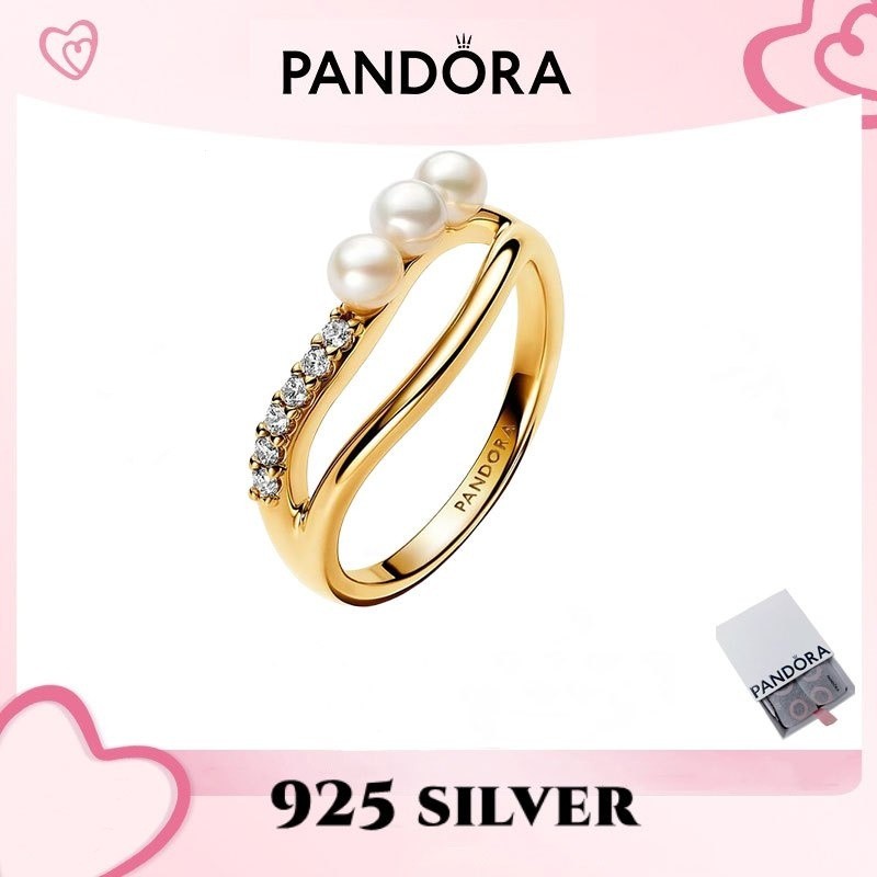 Nhẫn đôi PANDORA S925 chính hãng 100% mã 163258C01, ngọc trai nuôi cấy nước ngọt, thiết kế hình hữu 