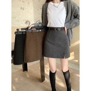  Váy ngắn len mẫu mới Jiashucheng váy ôm mông tôn dáng gầy cạp cao THU ĐÔNG Chân Váy chống hở chân váy chữ A dễ phối khí chất 