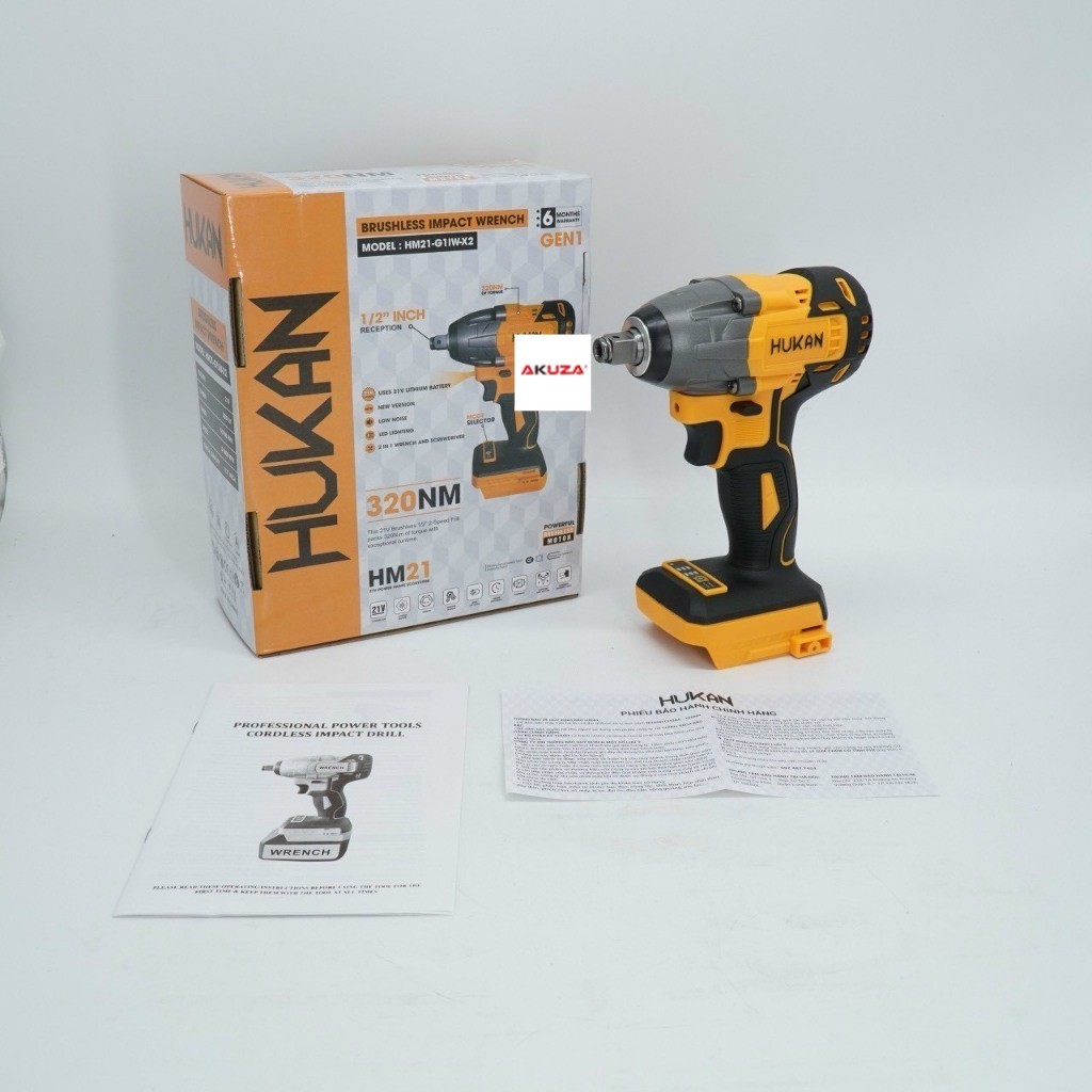 Thân máy siết bulong pin HUKAN G1IW X2, Lực siết 320Nm, Động cơ Không chổi than, Phiên bản mới akuza