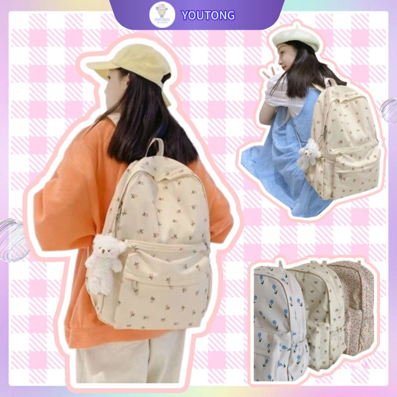 Ba lô Thời trang phiên bản Hàn Quốc INS Ba lô hoa nylon dung tích lớn Túi đi học dành cho học sinh B