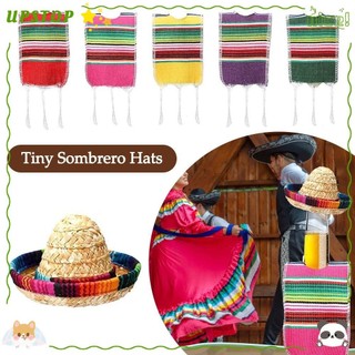 Upstopvn Mũ Sombrero Nhỏ, Trang Trí Lễ Hội Trang Trí Tiệc Chai Serapes, Nhiều Màu Sắc Mexico Chủ Đề Bia Poncho Cover