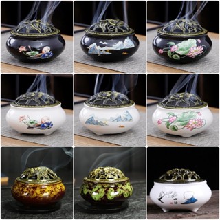 Lư Xông Nụ Trầm Hương - Đốt Nhang Khoanh Tròn Đỉnh Đốt Nhang Bằng Gốm Vân Rạn Cao Cấp Tinh Xảo Kèm Lót Đế