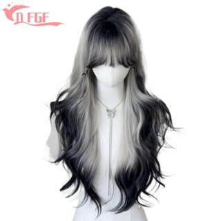 Tóc Giả Sóng Thân Dài, Halloween Gothic Phong Cách Đen Và Xám Gradient Tóc Giả, Ngọt Ngào Tổng Hợp Xoăn Tự Nhiên Gothic Cosplay Tóc Giả Sử Dụng Hàng Ngày