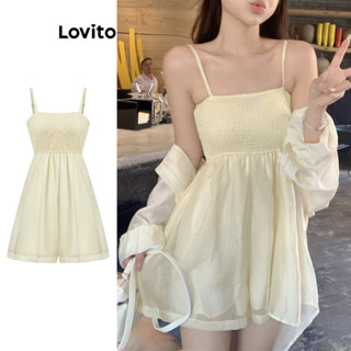 Áo liền quần Lovito có sọc màu trơn phong cách thường ngày cho nữ L94AD188