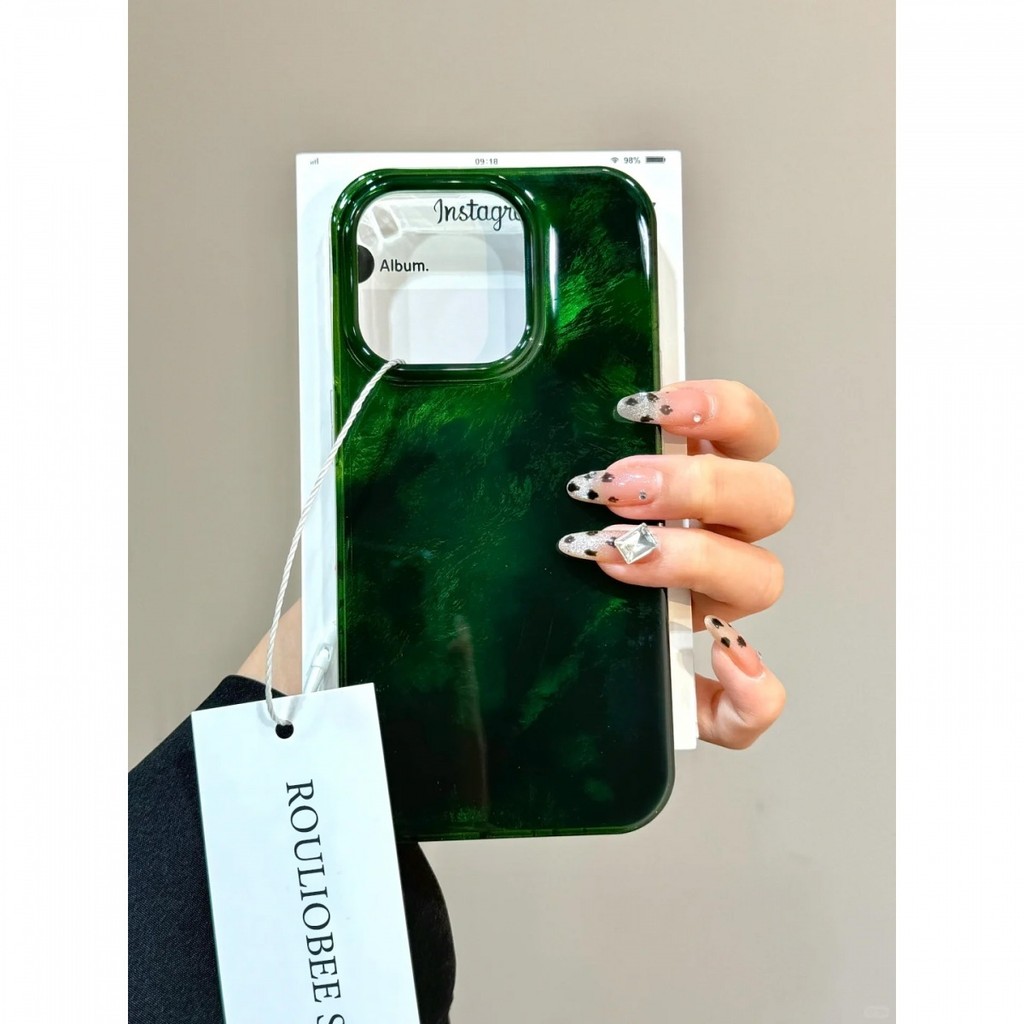 Ốp lưng xoáy dầu bóng màu xanh lá cây màu xanh lá cây màu xanh lục Instagram Ốp lưng điện thoại di đ