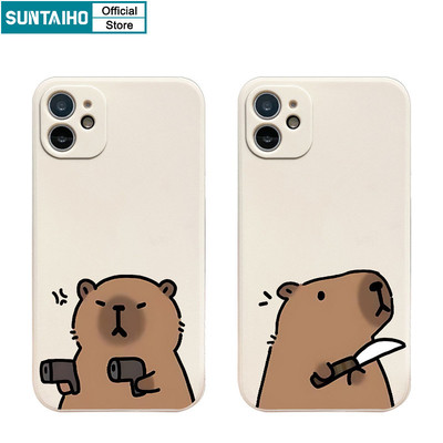 Suntaiho Vỏ Dễ Thương Ngộ nghĩnh Họa Tiết Capybara Ốp Điện Thoại Cho Iphone 16 15 14 13 12 11 Pro Max IP 7 8 Plus Iphon X Xs XR Xs Max Silicon Mềm Cao Cấp Chống Sốc Ốp Lưng