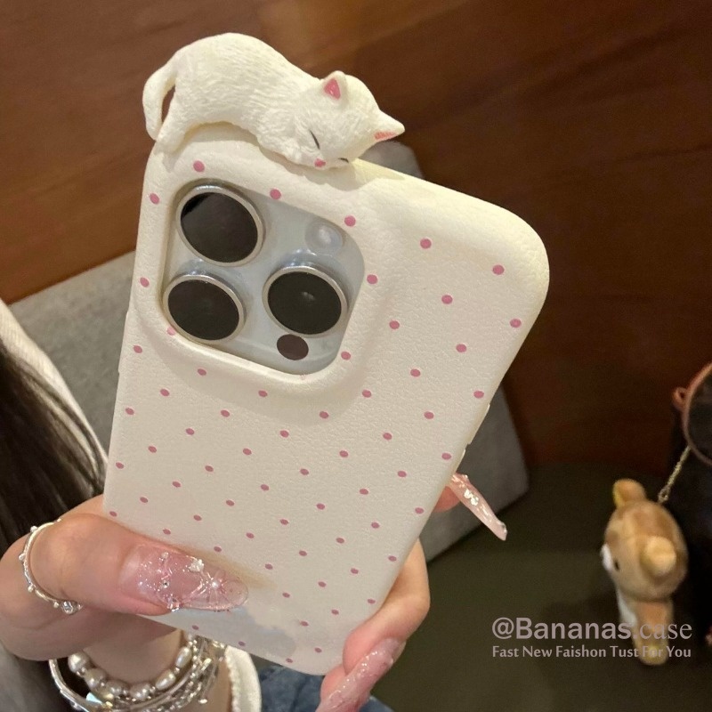 Iphone 16 15 14 13 12 11 Pro Max X Xr Xs Max Ốp Điện Thoại 3D DIY Mèo Màu Kẹo Tròn Chấm Da Mềm Ốp Lưng