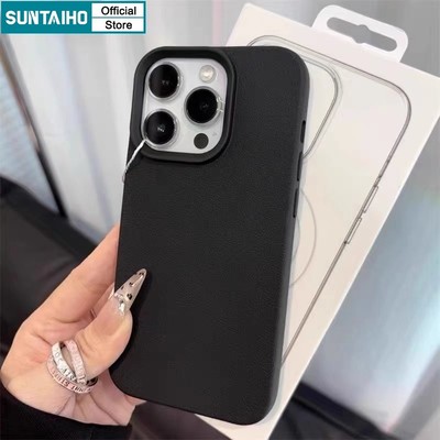 Suntaiho Ốp Lưng iPhone Vỏ Màu Thời Trang Chất Lượng Cao Da Kết cấu Ốp Điện Thoại Silicon Mềm Chống Sốc Chống Bẩn đen Cho iPhone 16 15 14 13 12 11 Pro Max IP 7 8 Plus Iphon X XR Xs Max