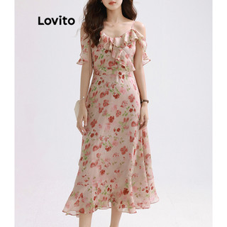Đầm Lovito họa tiết hoa nhí có dây buộc phía sau xếp nếp phong cách thường ngày dành cho nữ LNE48218