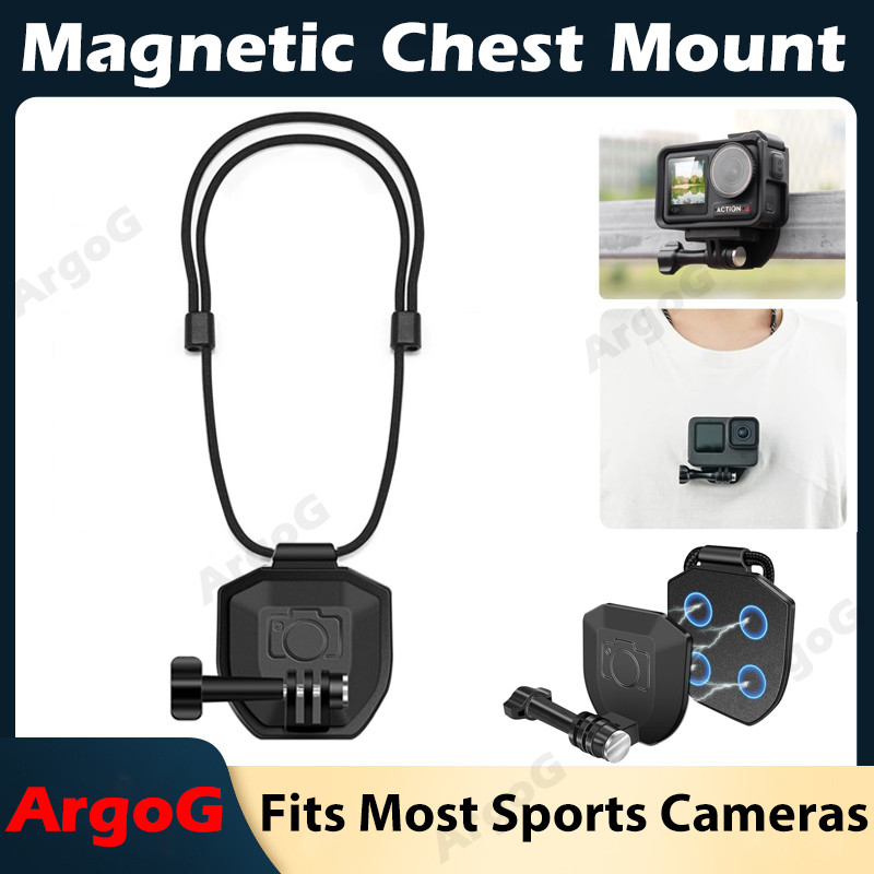  ArgoG Giá Đeo Ngực Nam Châm Kèm Dây Đeo Cổ Xoay 360° Gắn Thân Máy Quay POV Thứ Nhất Phù Hợp Hầu Hết Camera Hành Động 
