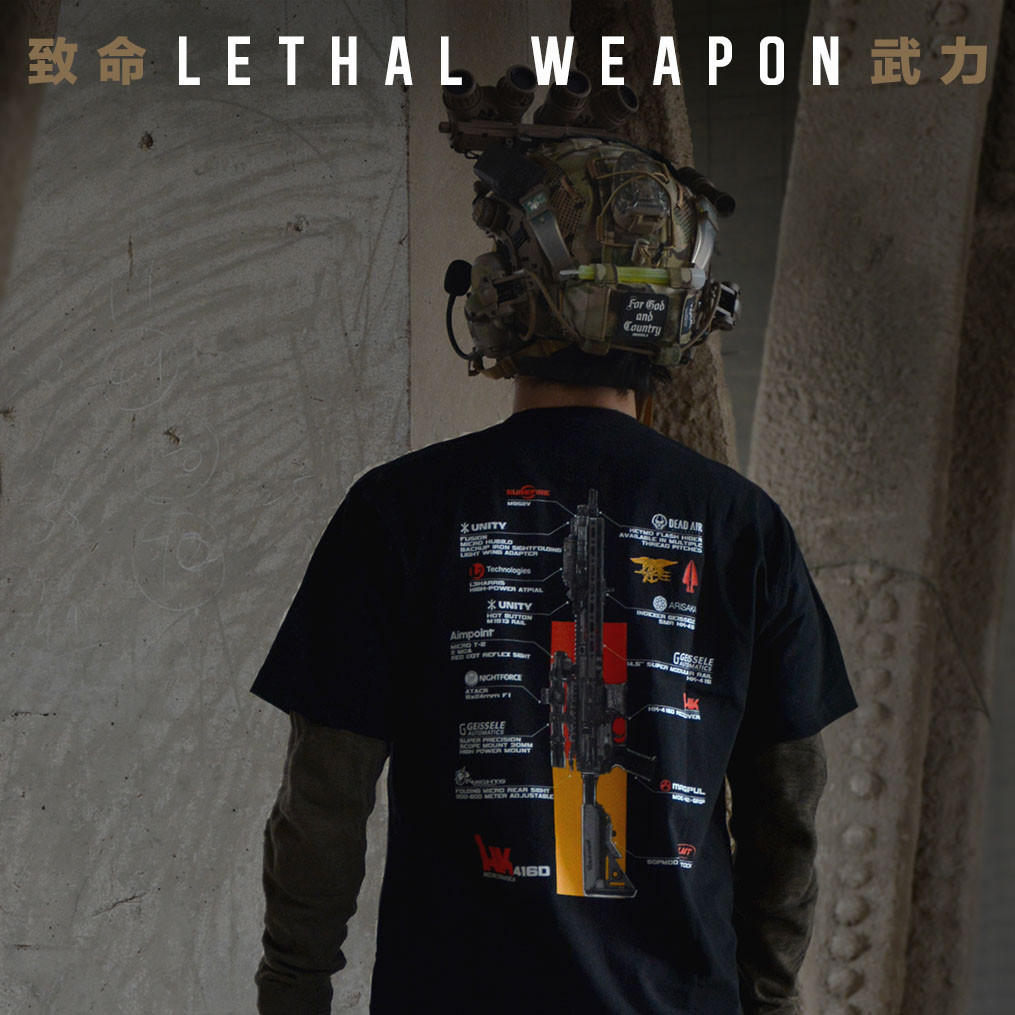 HK416 Deadly Force In Hình Quân Sự Cotton Cổ Tròn Áo Thun Tay Ngắn Họa Tiết Quạt Chiến Thuật