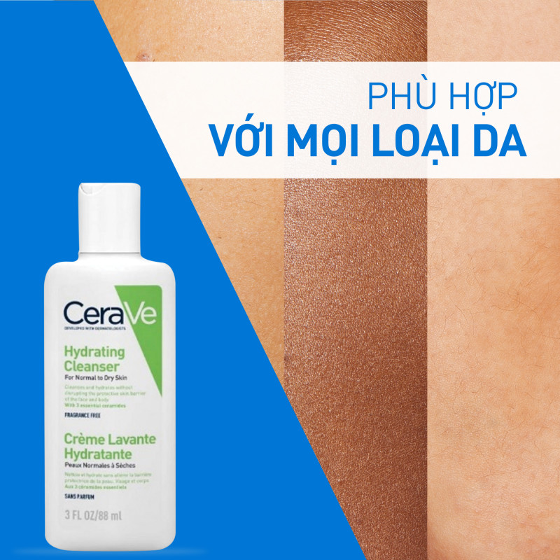 Sữa rửa mặt giúp làm sạch sâu dành cho da thường và da khô Cerave Hydrating Cleanser 88ML | BigBuy360 - bigbuy360.vn