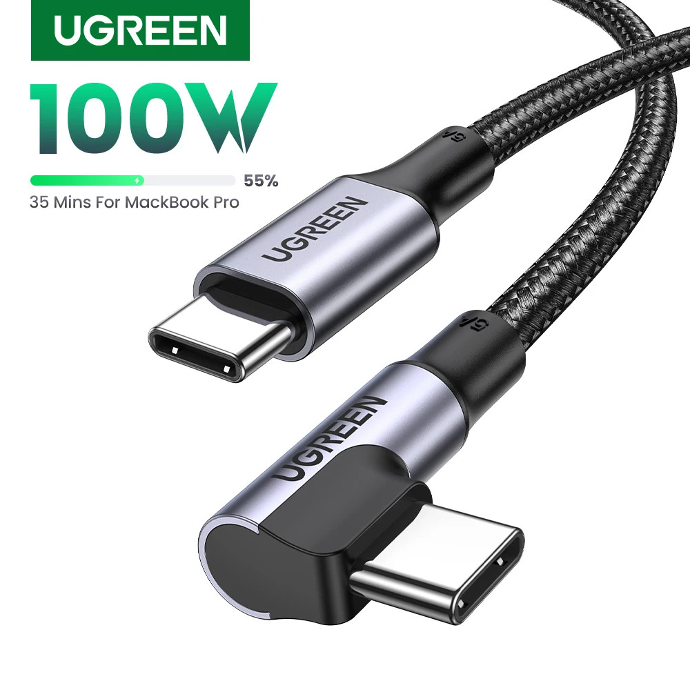 Cáp sạc nhanh UGREEN PD 100W Cáp dữ liệu nguồn Type-C góc phải 90 độ