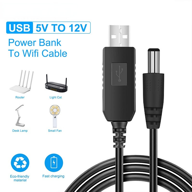 Cáp WIFI Powerbank DC 5V sang 9V hoặc 12V Boost Chuyển đổi USB sang DC3.5mm Cáp tăng tốc cho WIFI