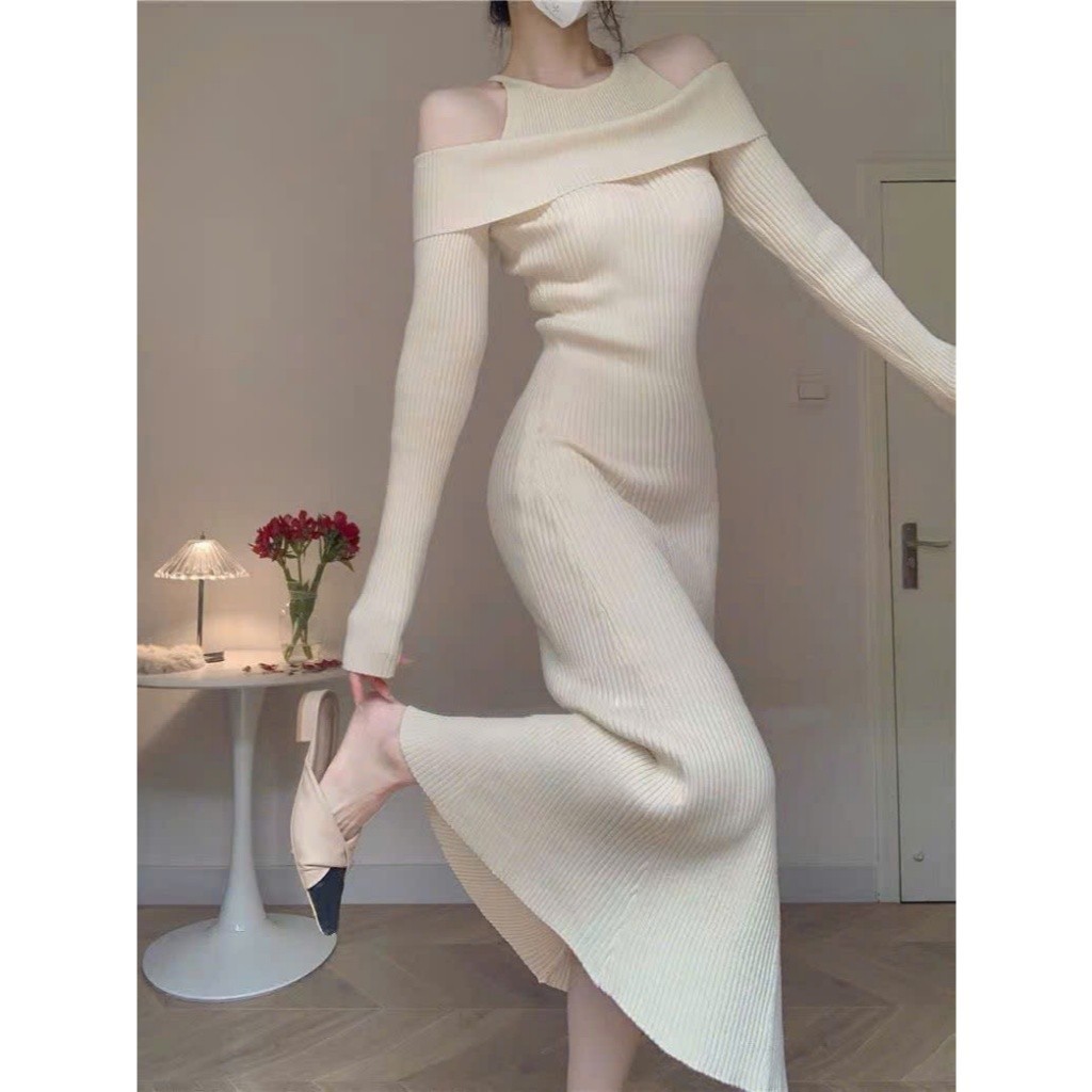 Đầm váy nữ thu đông dáng dài thiết kế trễ vai ôm body phong cách quyến rũ sang chảnh HMH SP236 | BigBuy360 - bigbuy360.vn