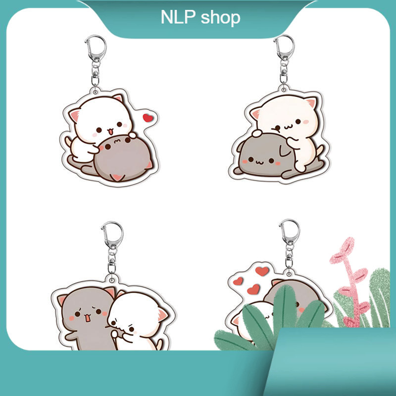 Móc khóa MICA IN UV SẮC NÉT hình mèo Peach và Goma Hug Couple dễ thương-KINGKONG SHOP