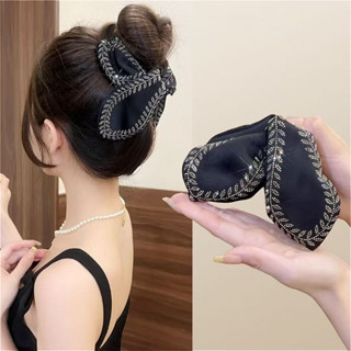  Kẹp tóc satin lá kim cương giả màu đen phụ kiện tóc thanh lịch cho nữ 