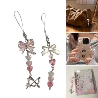 Stay Dainty Đính Hạt Móc Khóa Màu Hồng Nơ Trái Tim Móc Khóa Phụ Kiện Điện Thoại