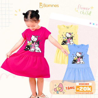 Váy bé gái hoạt hình sanrio kuromi, my melody, đầm cotton tay ngắn cho bé gái bomines 2-12t, 8- 36kg dtnsanrio
